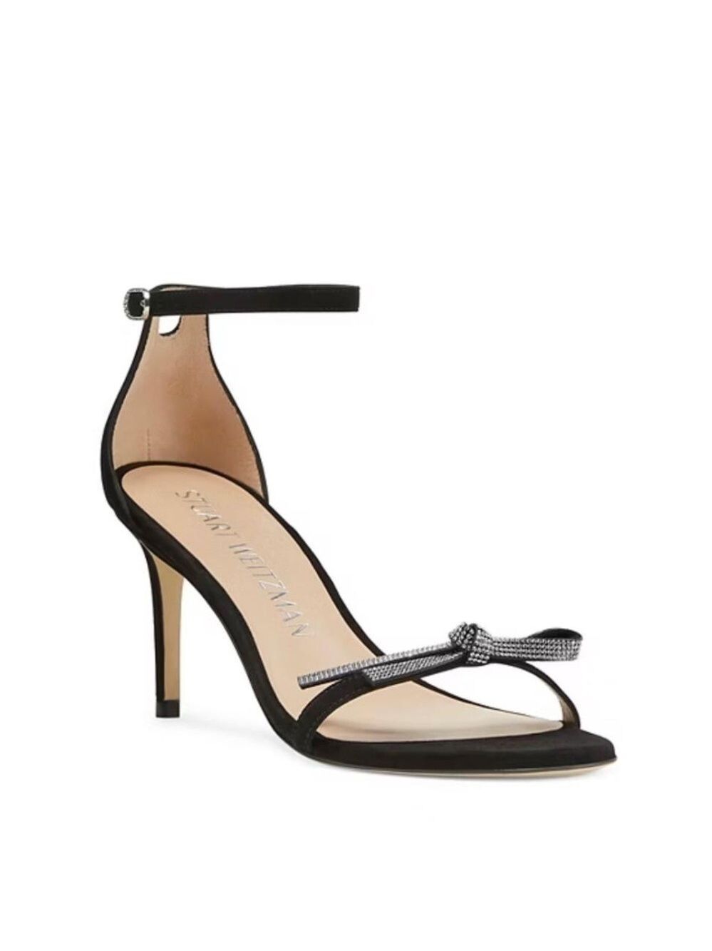 Stuart Weitzman Nudist Embellished Bow Ankle Strap Suede High Heel Sandals NWT